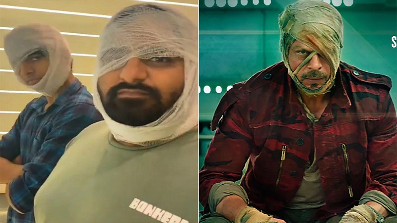 सिर और मुंह पर पट्टी बांध शाहरुख खान के लुक में सिनेमा हॉल पहुंचे दो फैन: रोके नहीं रुकी लोगों की हंसी