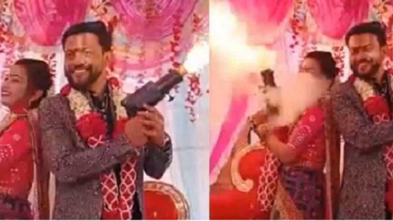 विवाह में विघ्नः शादी को चमकदार बनाने के चक्कर में दुल्हन के चेहरे पर फट गई स्पार्कल गन