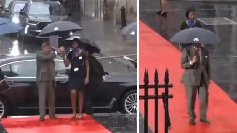 महिला अफसर को बारिश में भीगता छोड़ छतरी लेकर चलते बने पाकिस्तानी पीएम शाहबाज शरीफ