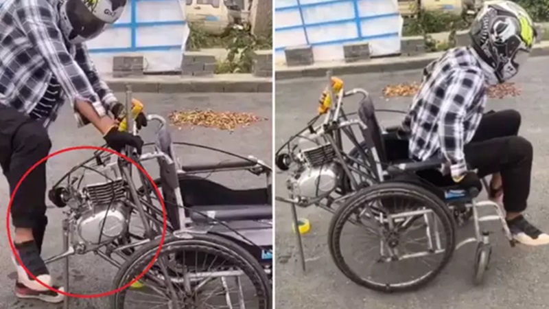 व्हीलचेयर में फिट कर दिया बाइक का इंजन, बंदे का देसी जुगाड़ देखकर लोग भी दंग रह गए!