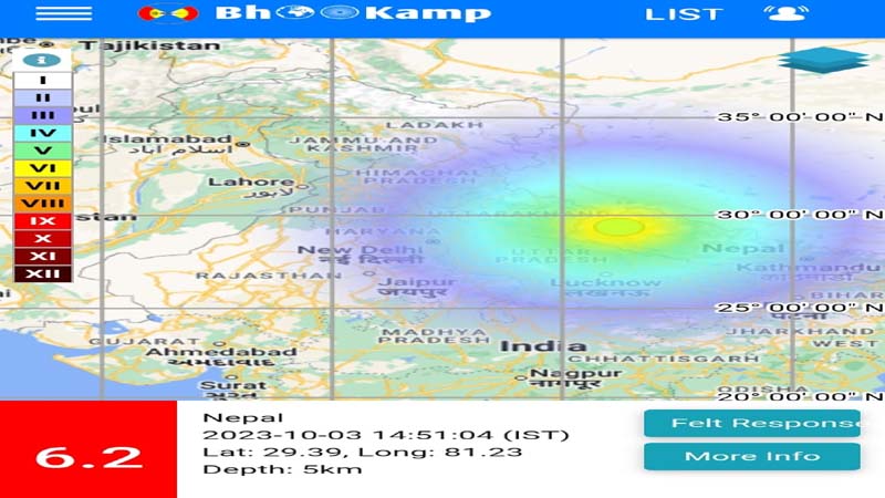 दिल्ली, उत्तर प्रदेश, उत्तराखण्ड और राजस्थान के कुछ इलाकों में भूकंप के तीव्र झटके, रिक्टर पैमाने पर तीव्रता 6.2 की रही
