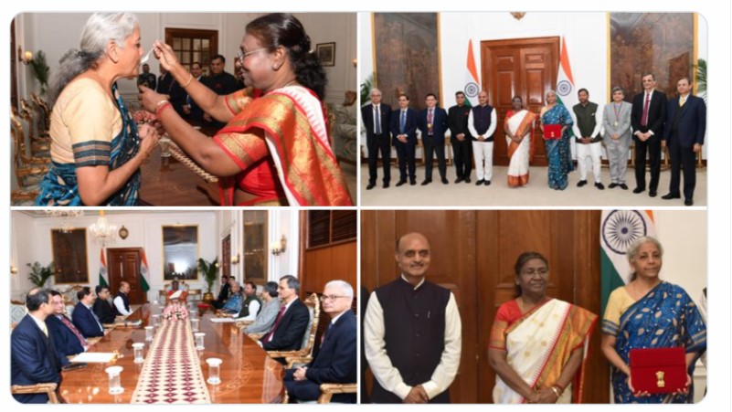 वोकल फॉर लोकल' का सन्देश देती कंथा वर्क की टसर सिल्क की साड़ी पहने वित्त मंत्री सीतारमण पहुंची बजट पेश करने 