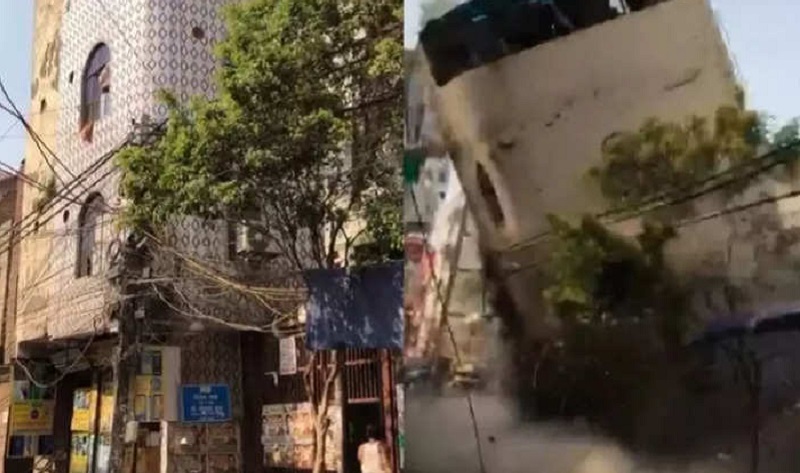 दिल्ली में भरभराकर गिरा 5 मंजिला मकान, वीडियो देखकर दहल जाएंगे