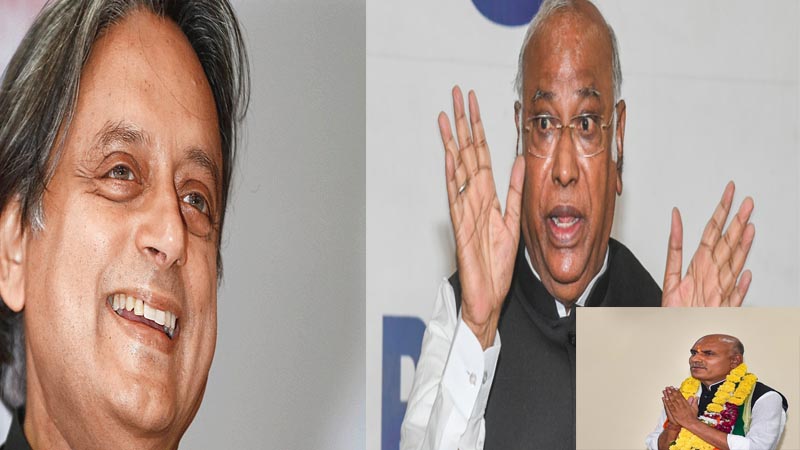 कांग्रेस के राष्ट्रीय अध्यक्ष पद के चुनावी मुकाबले में रह गये खड़गे और थरूर, त्रिपाठी का नामांकन रद्द