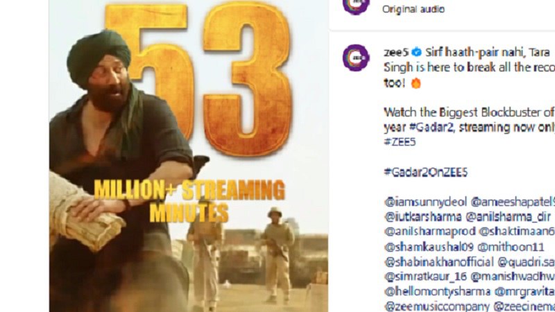 बॉक्स ऑफिस के बाद ओटीटी पर भी गदर-2 का रिकॉर्ड बरकरार: जी-5 पर मिलियन व्यूज के साथ ओपनिंग