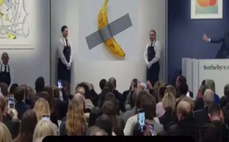 न्यूयॉर्क में नीलामी: दीवार पर चिपका केला बना सबसे महंगा फल, कीमत 52.4 करोड़ रुपये