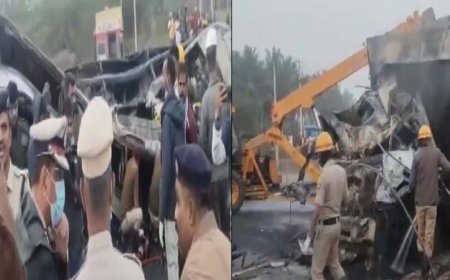 कर्नाटक के चित्रदुर्ग में लॉरी से टकराने के बाद स्लीपर बस में आग, कम से कम 17 लोगों की मौत की आशंका