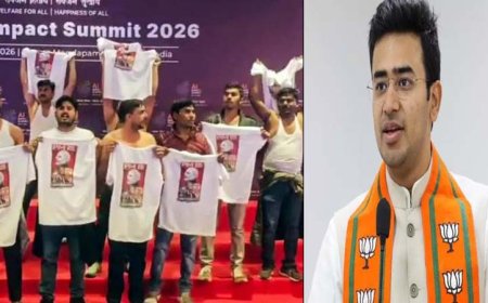 राहुल गांधी प्रथम श्रेणी के अराजकतावादी हैं, भारत का युवा कभी कांग्रेस को माफ़ नहीं करेगा: एआई समिट में ‘शर्टलेस प्रदर्शन’ पर तेजस्वी सूर्या